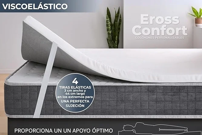 Sobrecolchon 140x200 Firmeza Media. Atérmico, Antialérgico, Silencioso y Flexible. Desenfundable con Cremallera Invisible. Topper Viscoelastico Cómodo Densidad Media. Altura 5 cm Moncel ErossConfort