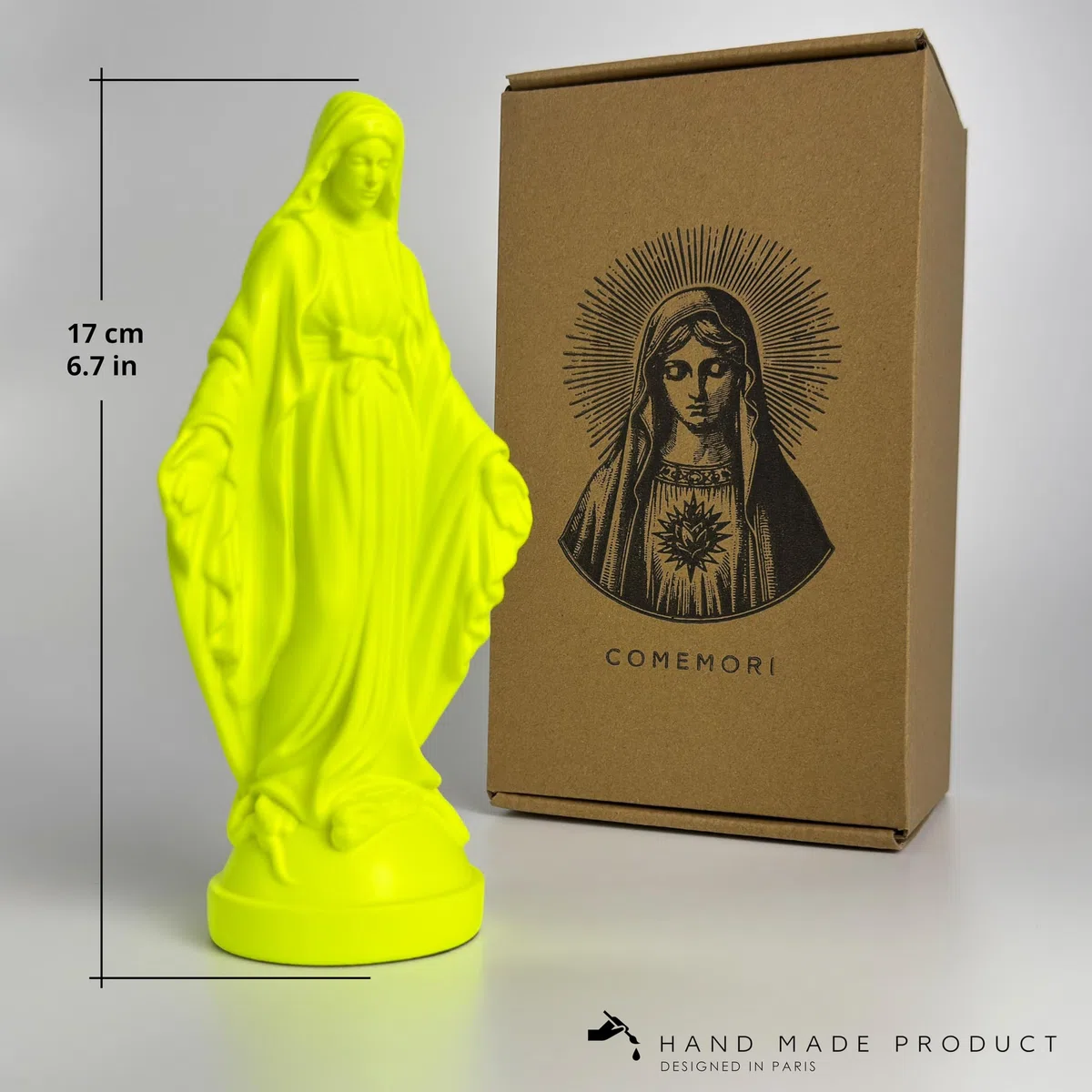 Pop Mary, Estatua Moderna de la Virgen María, Figurina Decorativa de Resina, Regalo Único de Colección (Amarillo Neón)