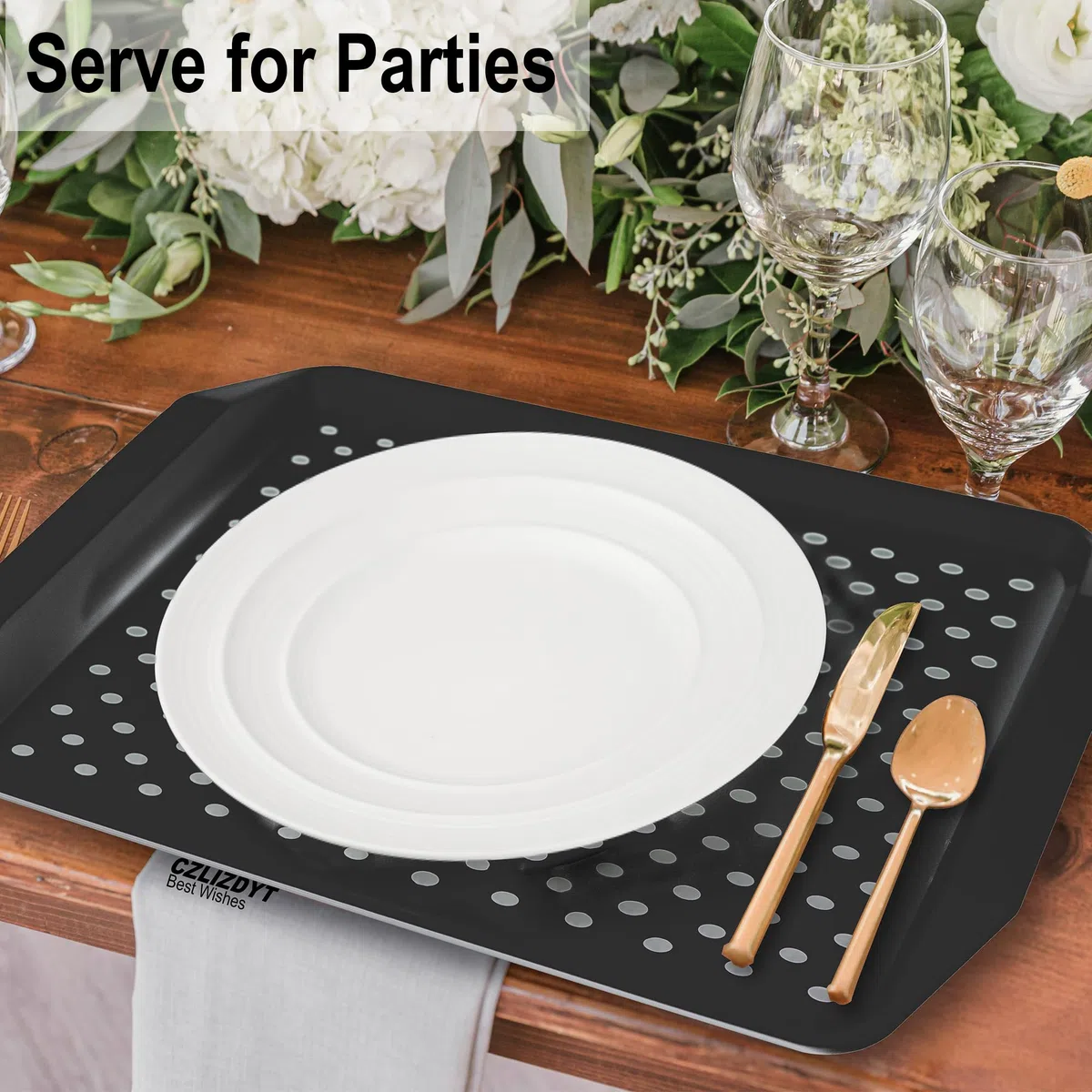 Czlizdyt Bandeja antideslizante para servir con asas, color negro