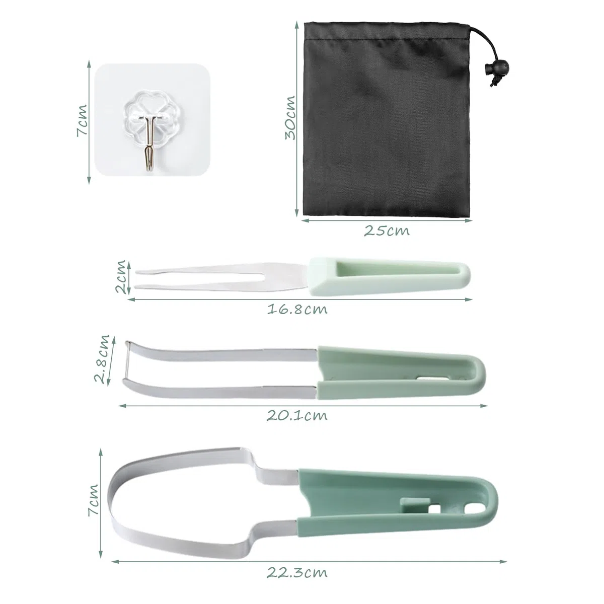 Juego de herramientas para cortar sandía de 3 piezas, 1 bolsa de almacenamiento, 1 gancho, cortador de sandía, cortador de melón de acero inoxidable, divisor de sandía, cuchillo para sandía