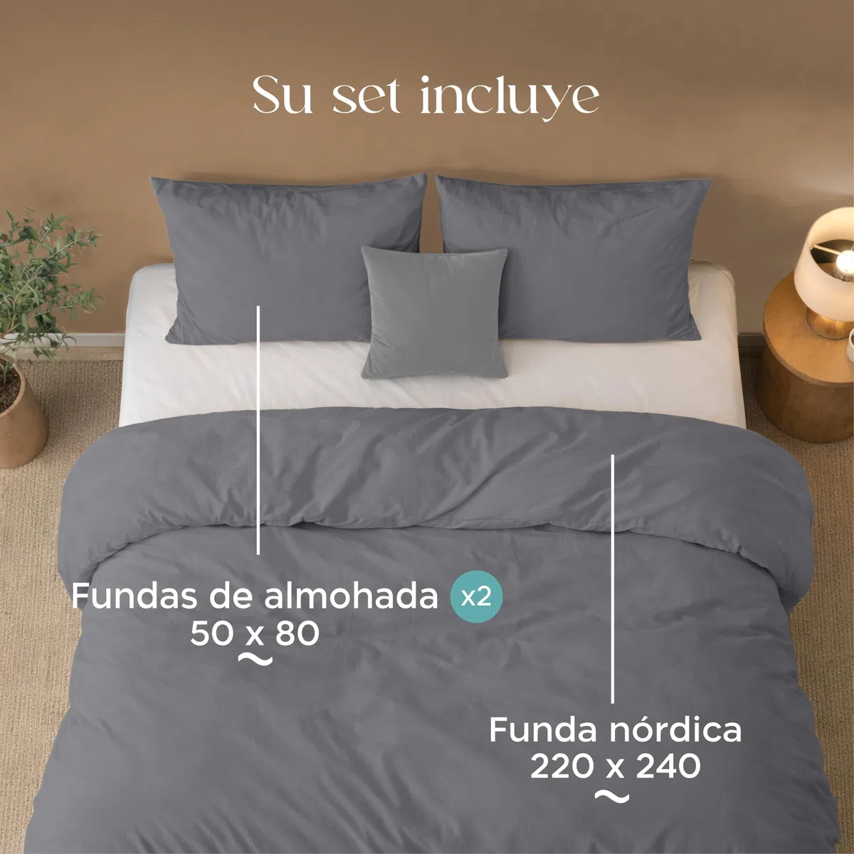 Twinzen Funda Nordica 220 X 240 cm Antracita, con 2 Fundas de Almohada de 50x80 cm - Fundas Nordicas Microfibra - Oeko-Tex