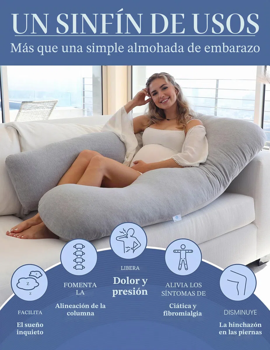 Pharmedoc Almohada para Embarazadas, Almohada de Cuerpo Entero en Forma de U Gris y Soporte para la Maternidad - Soporte para la Espalda, Caderas, piernas y Vientre para Mujeres Embarazadas
