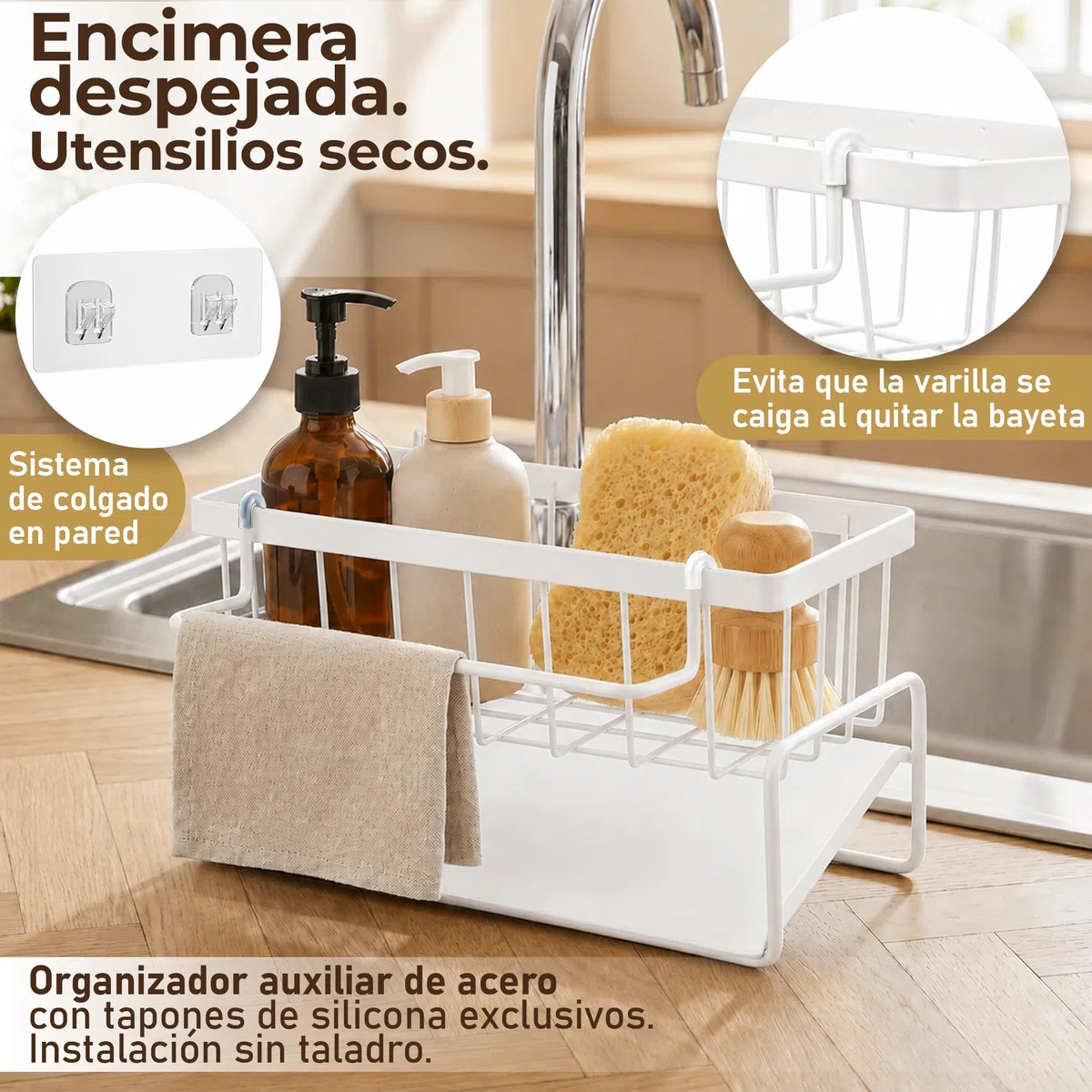 Organizador Bajo Fregadero Extraíble 2 en 1 con Soporte Estropajo.