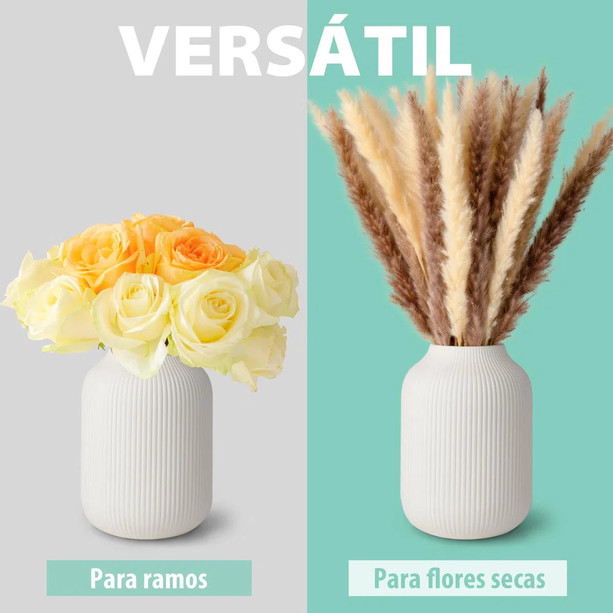 flature Jarrón de cerámica con ranuras - Florero impermeable en blanco mate para flores frescas, flores secas, hierba de las pampas, jarrón grande de 20 cm de alto como regalo, decoración para sala de