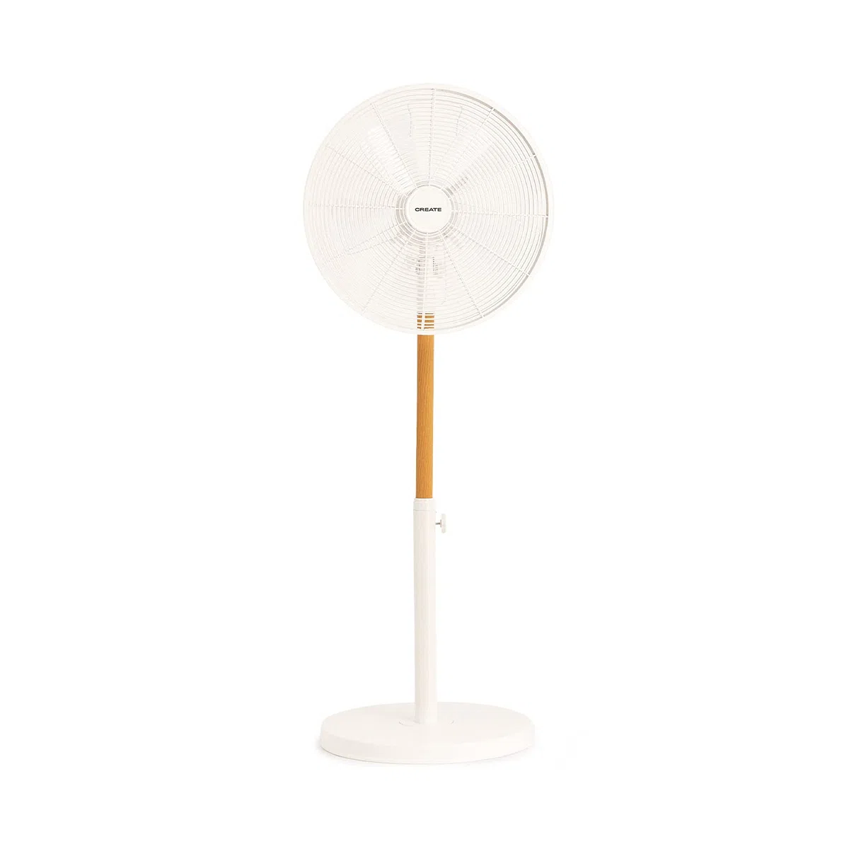 CREATE / AIR STAND WOOD/Ventilador de pie oscilante blanco roto / 50W, altura regulable y ajustable, 3 velocidades, sistema de seguridad, Ø40, mortor de cobre