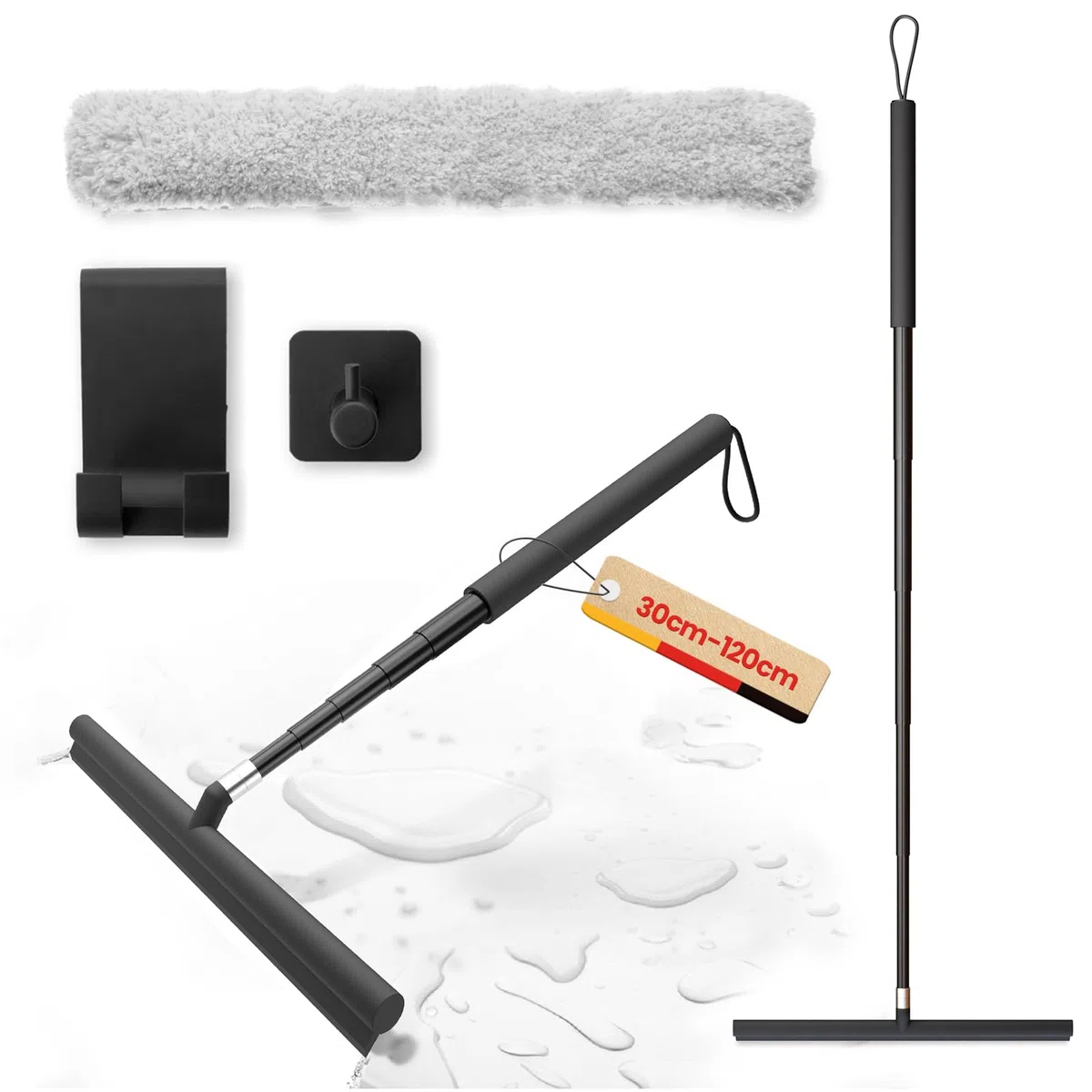Rasqueta Limpiacristales, Limpia Mamparas Ducha Retráctil 30-120cm, Rasqueta Limpiacristales, Rasqueta de Ducha Silicona para Ducha, Baño, Cristal