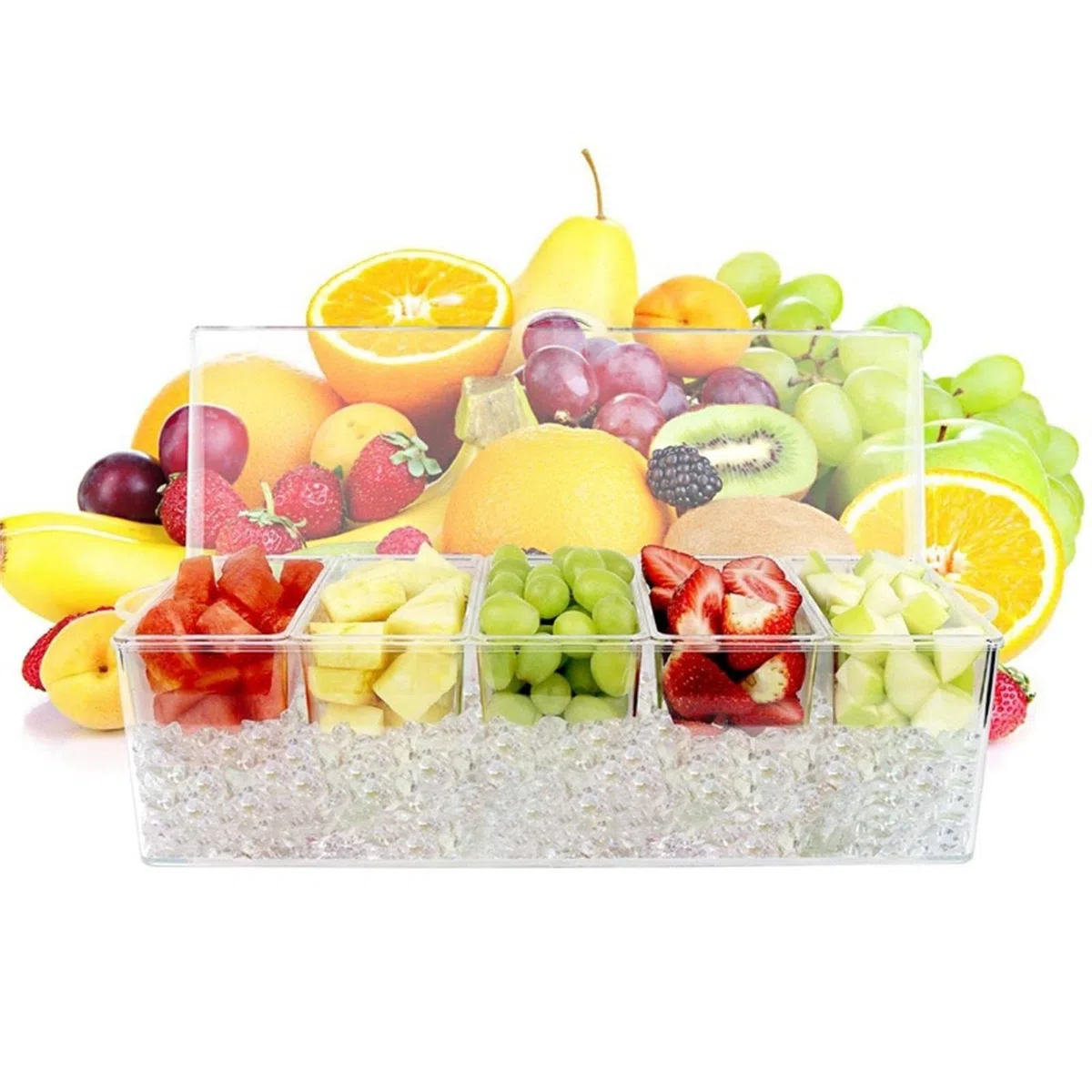 Condimentos 5 Compartimentos - Bandeja Condimentos con Cámara Hielo | Hielo Refrigerada Condimento Contenedor Servir,Bandeja Enfriar para El Hogar Trabajo O Restaurante