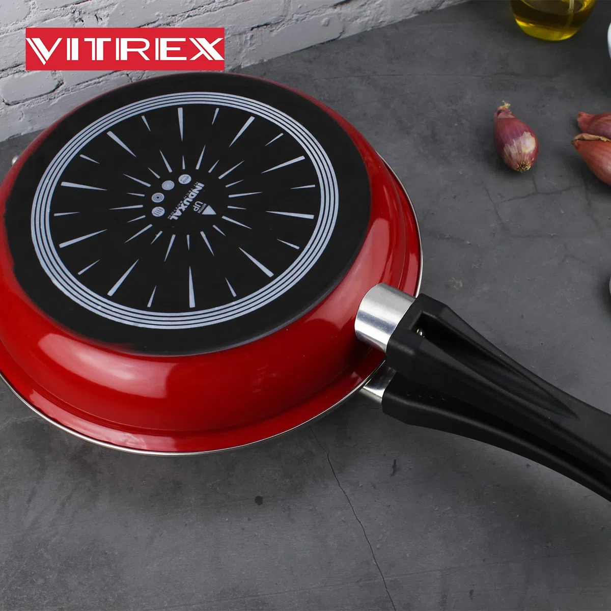 VITREX Marseille Duo - Sarten Duo Roja para Tortillas 24cm + Taper, Acero Vitrificado, Antiadherente Bicapa, Todo Tipo de Cocinas, Inducción