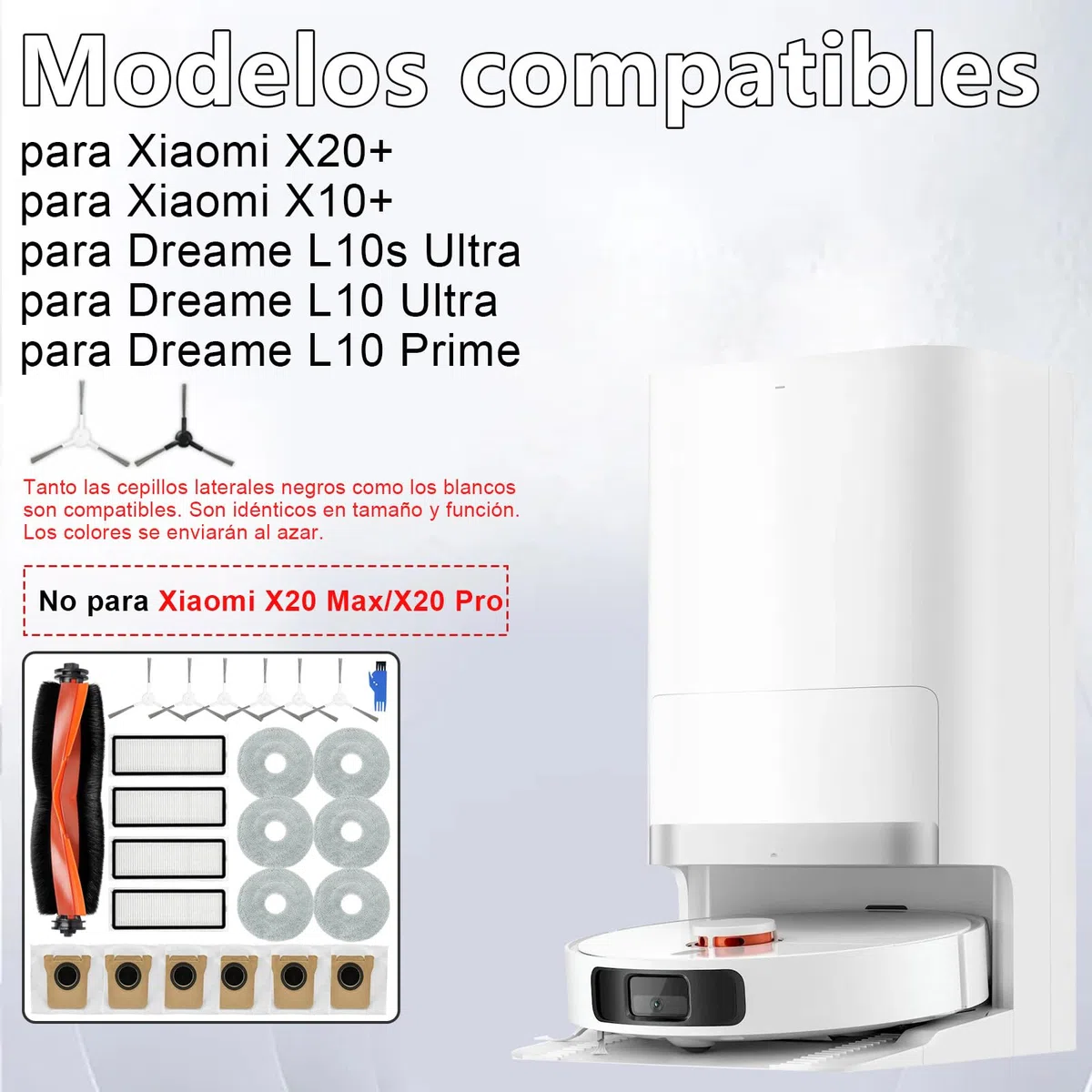 Kit de Accesorios de 23 Piezas para Xiaomi X20+ / X10 Plus Aspirador Robótico, 1 Cepillo Principal, 4 Filtros Hepa, 6 Toallas, 6 Bolsas de Polvo, 6 Cepillos Laterales