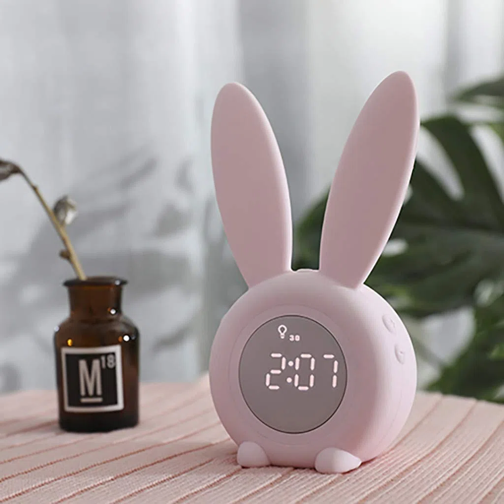 FBGood - Reloj Despertador de luz con diseño de Conejo, lámpara de Noche y luz Nocturna, lámpara de Reloj electrónico de Banda con Dibujo Creativo Digital