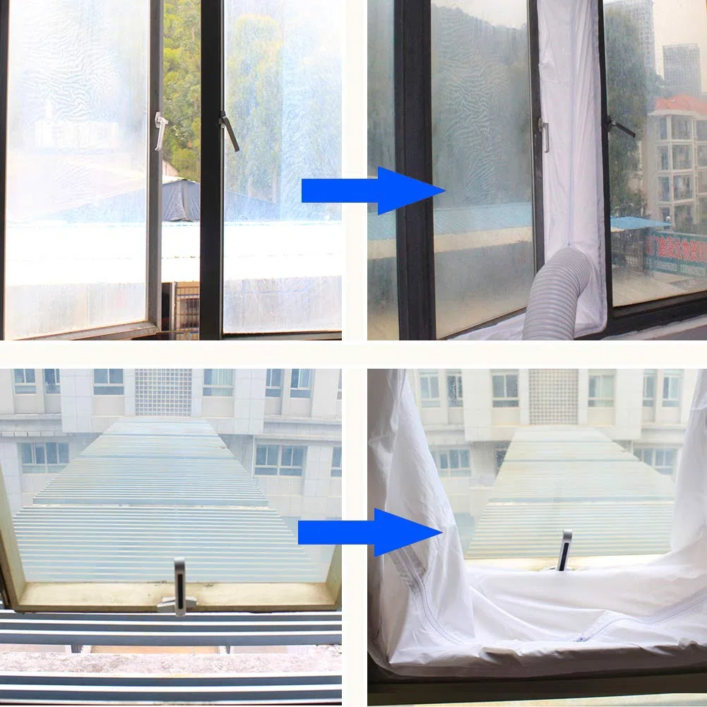 Cubierta Aislante para Ventanas y Puertas para Aparatos De Aire Acondicionado Portátiles y Secadoras. Fácil Instalación Evita La Entrada de Mosquitos,Máximo de Doble apertura 400M