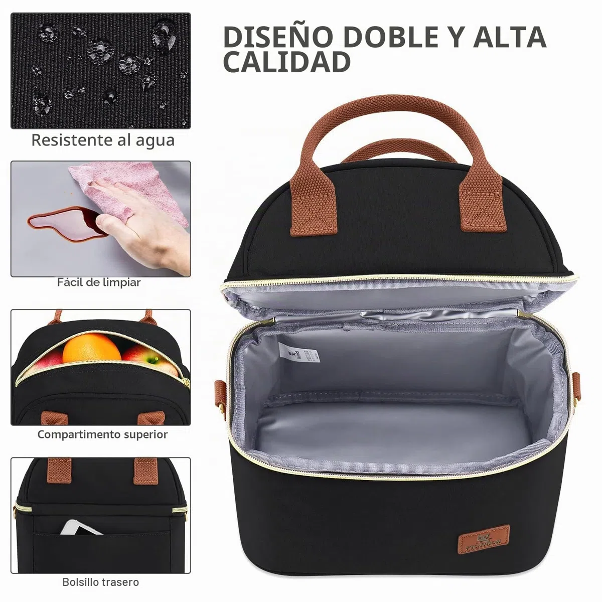 Hafmall 9L Bolsa Termica Porta Alimentos, Portatil Lunch Bag con Dos Compartimentos para Mujer, Hombres y Trabajo, Escuela (Negro)