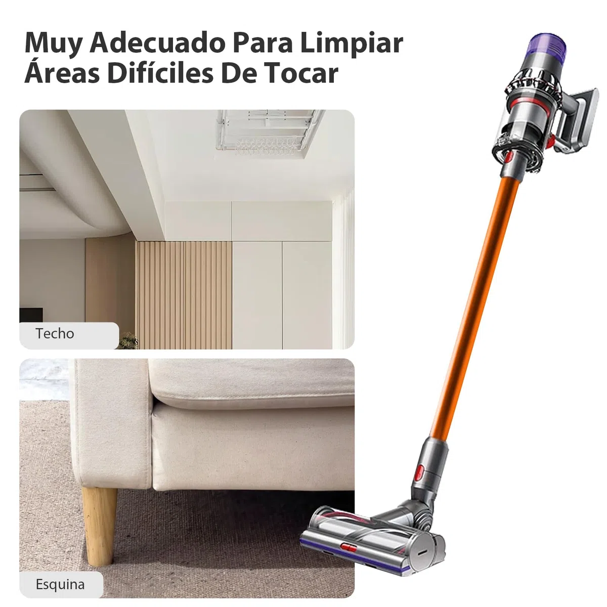 Tubo de Extensión Rígido para Dyson V7 V8 V10 V11 V15, con Conexión Rápida y Dos 2 en 1 Cepillos, Naranja
