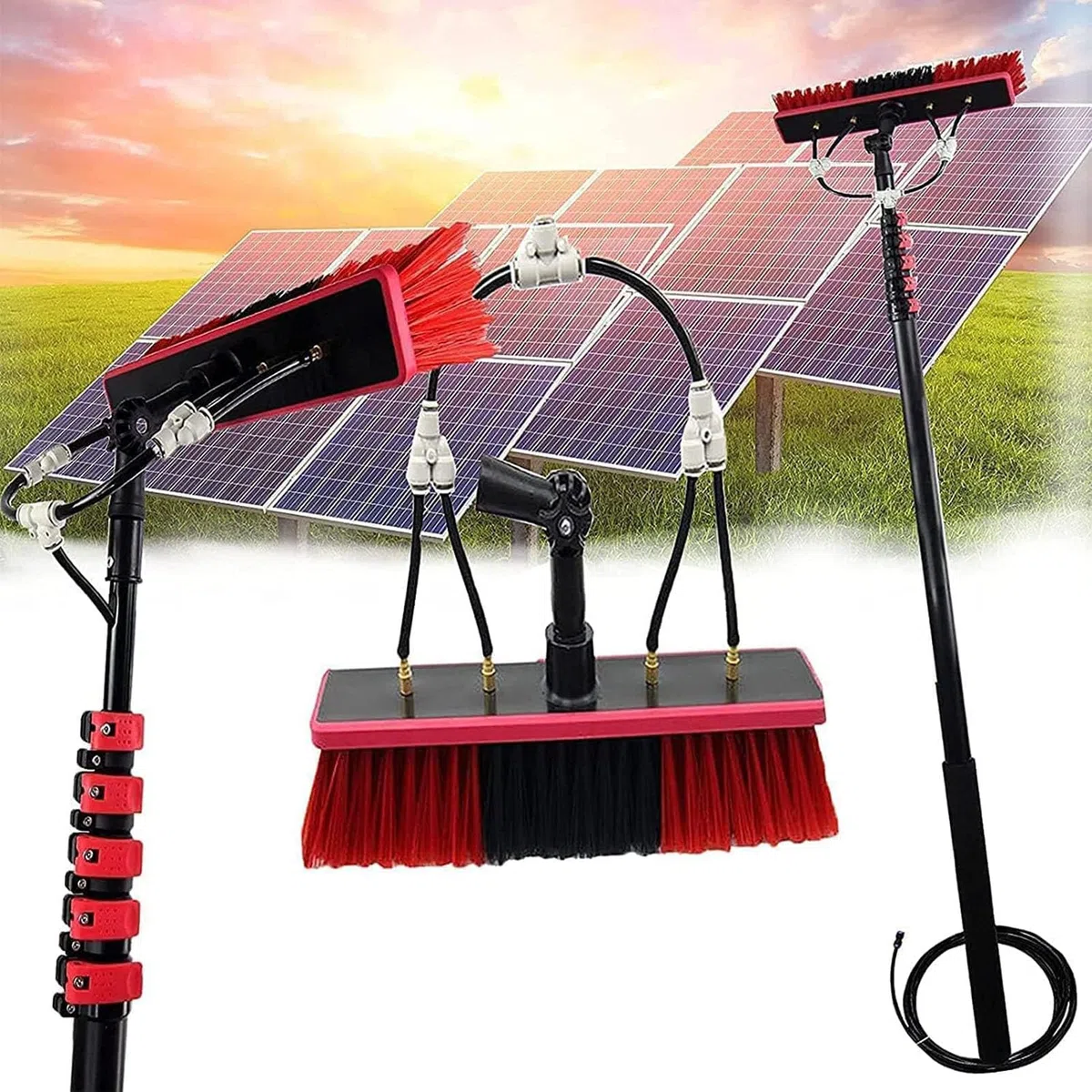 Teles - Juego de cepillo y escobilla extensible para limpiar ventanas (3,6 10,8 m, herramienta de limpieza de largo alcance para lavar ventanas sin esfuerzo)