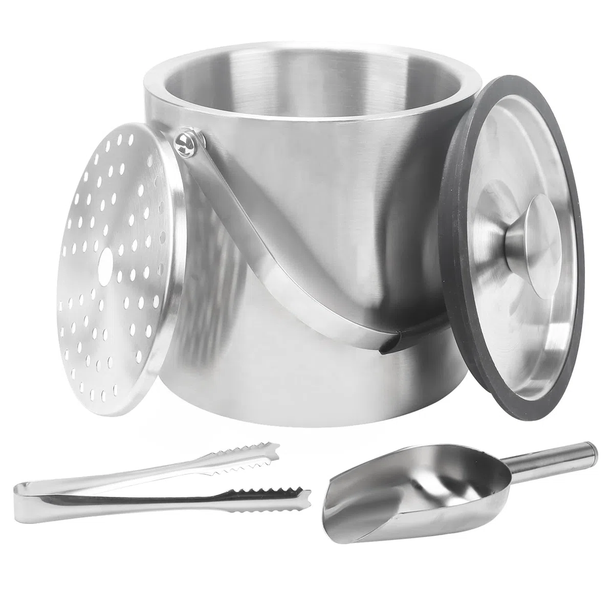 4L cubiteras para hielo grande hielera portátil cubiteras para botellas de doble pared de acero inoxidable champanera con Tapa Colador Cuchara hielo y Pinza para Bar Fiestas de picnics