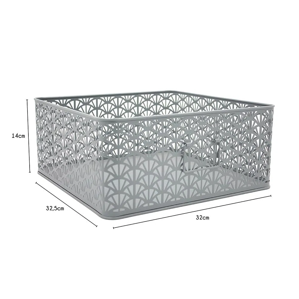 Box and beyond – Juego de 3 cestas de almacenamiento – metal verde – con asas – calado – almacenamiento, decoración, dormitorio, sala de estar, oficina, estilo elegante y elegante