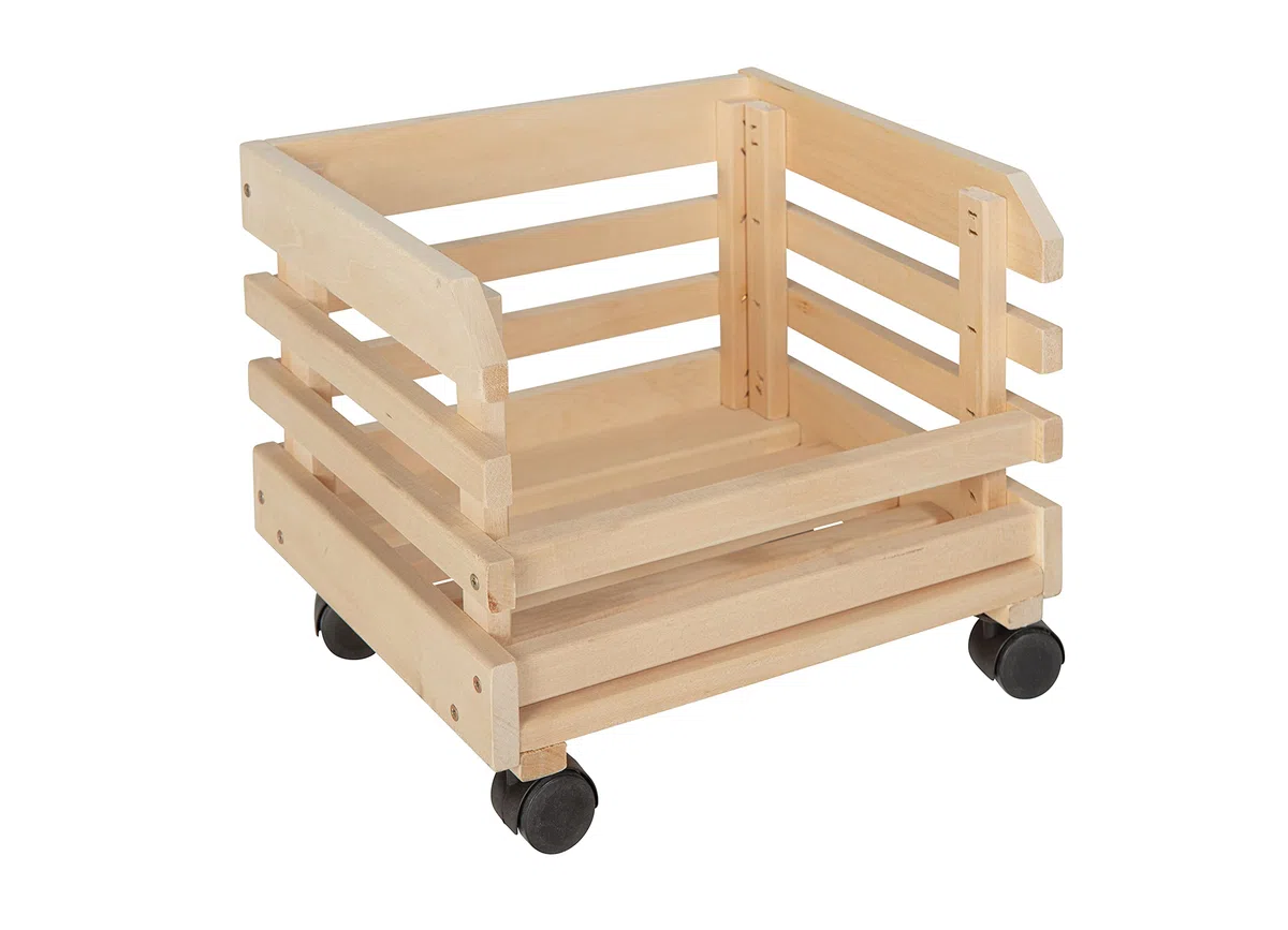 Inter Link - 3 cajas apilables de madera maciza natural - Caja de almacenaje con ruedas, caja de almacenaje para fruta, verdura - Ahorra espacio, práctico y versátil - 37 x 30 x 80 cm