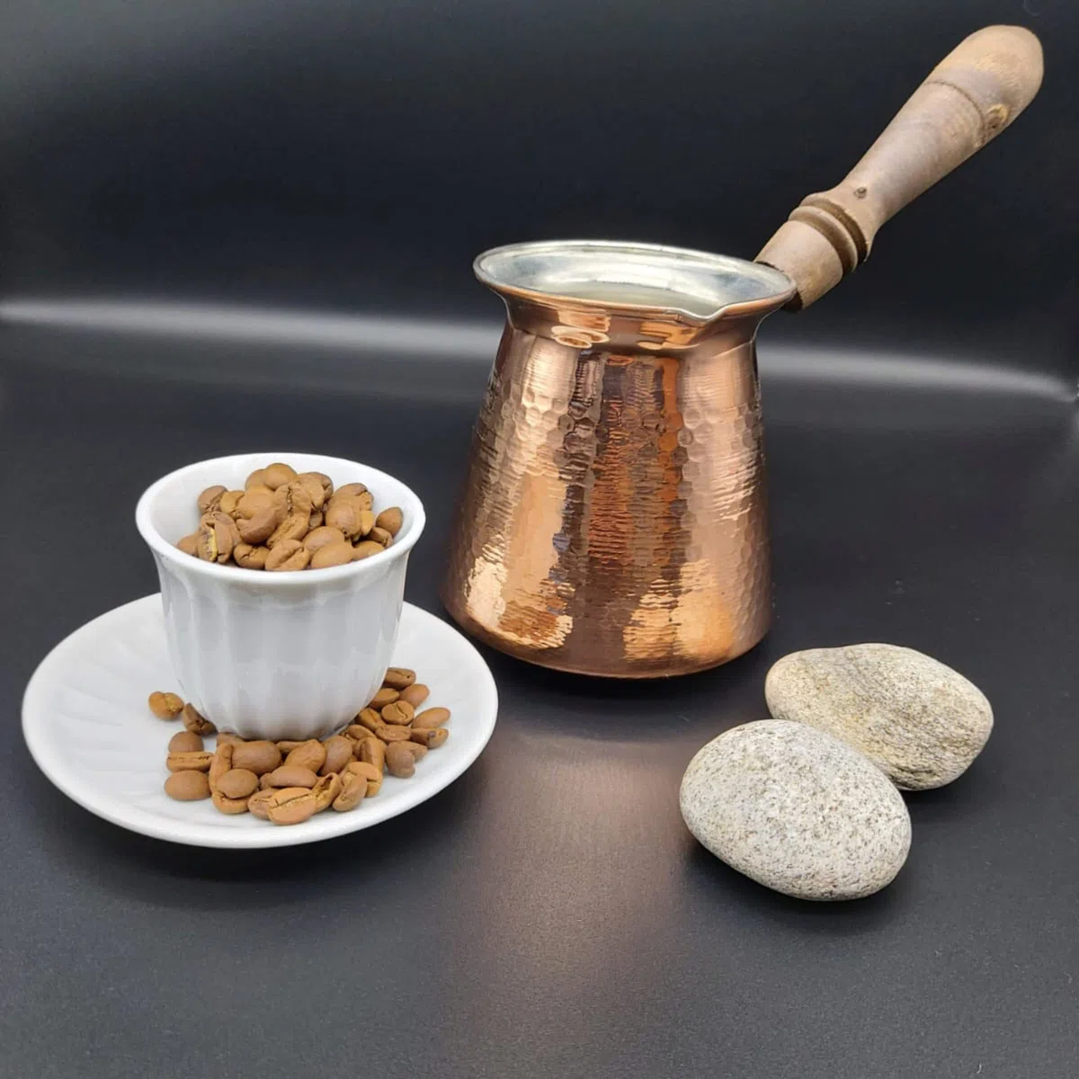 Leo Design Cafetera turca de 5 tamaños, cafetera griega árabe estufa de café grueso de 3 mm sólido martillado hecho a mano grabado de cobre Cezve Ibrik Briki con mango de madera para 2-8 personas (4