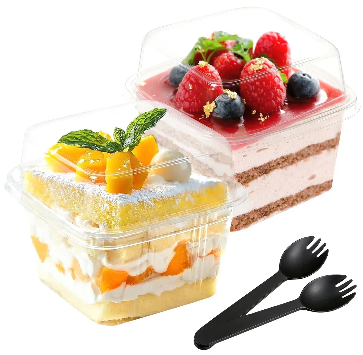 Vasos de Postre de Plástico con Tapas 50 Piezas Vasitos para Postres 240ml/8oz Reutilizable Tazas Copas Cuencos de Postre Cuadrados con Cucharas para Fiesta de Mousse Pudín Helado