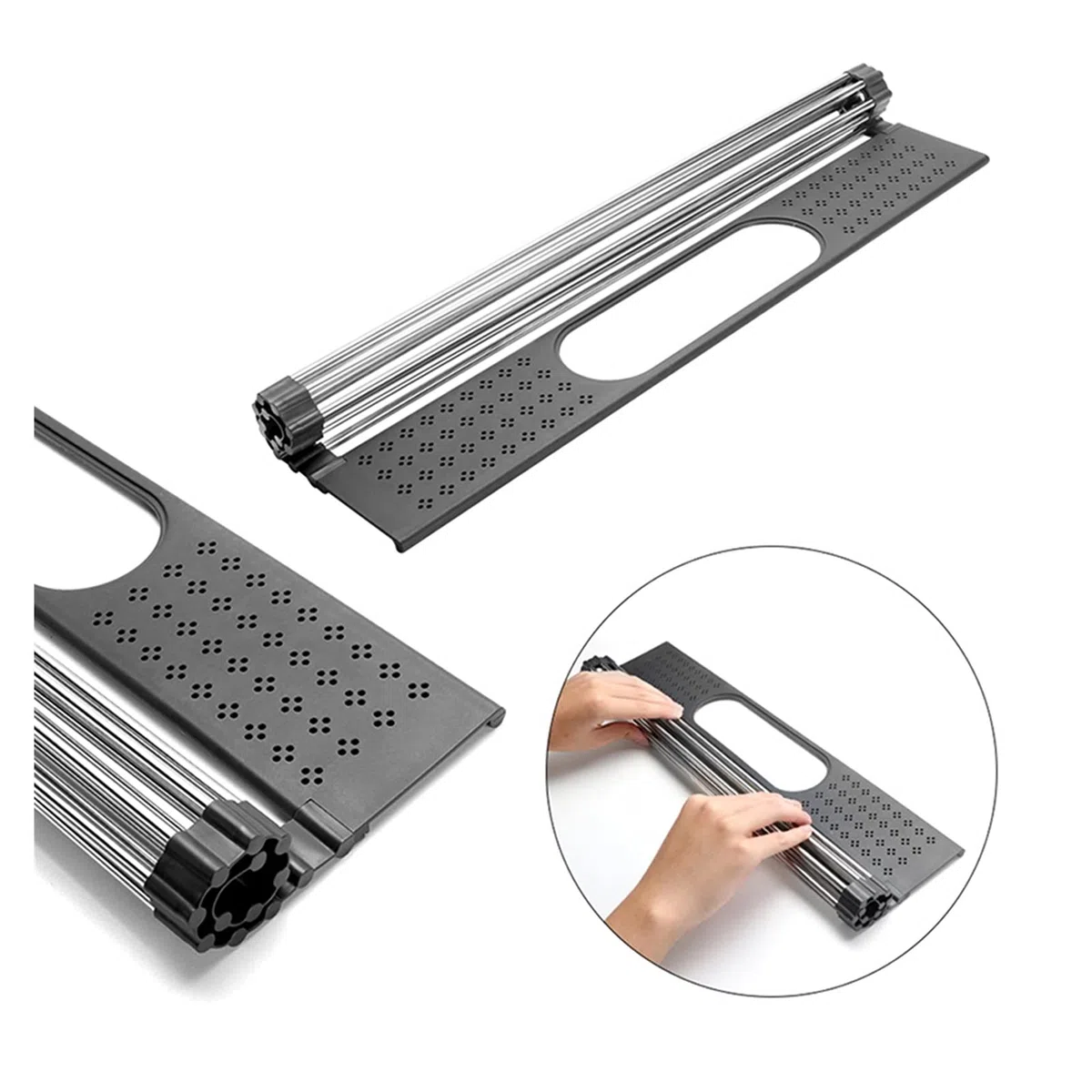 Colador Enrollable Rejilla para secar Platos Fregadero Escurridor de Platos rodante Rejilla para Fregadero Alambre de Acero Inoxidable Soporte para Almacenamiento de Fregadero Coladores/Cola
