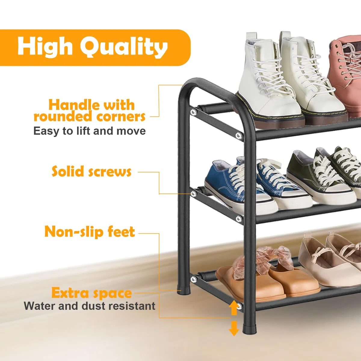 Zapatero Extensible de 3 Niveles, Estanteria Zapatos de Metal Ajustable de 43-78 cm, Shoe Rack Zapateras para 6-12 Pares de Zapatos, Zapatero para Armario Interior, Entrada, Baño, Puerta
