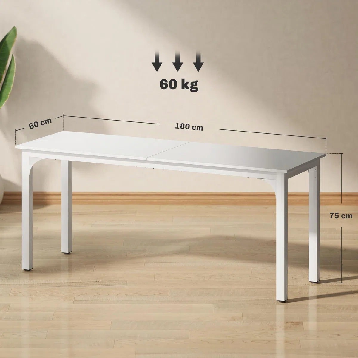 HOMCOM Escritorio de ordenador 180 cm con bandeja ancha para 2 personas, marco de acero, mesa de ordenador para trabajo en casa o estudio, blanco