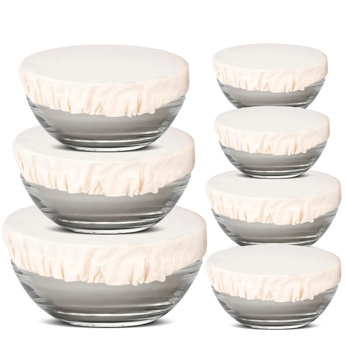 Juego de fundas de cuenco de lino 100 % de tela de algodón para cubrir frutas, verduras y regular la humedad, fundas elásticas para ensaladas, pan y sobras (1XXL, 1XL, 1L, 2M, 2S)