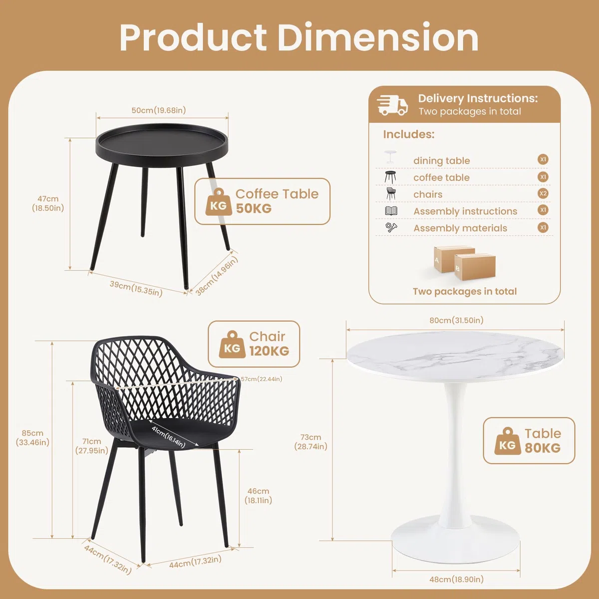 Mesa de restaurante con 2 sillas, pequeña mesa de comedor con 2 sillas | Juego de mesa y sillas para comedor, 2 sillones negros + 1 mesa de café + 1 mesa de mármol - 80 cm