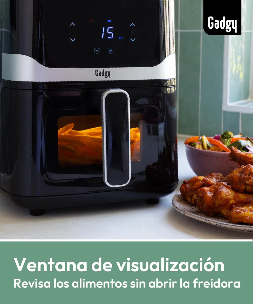 Gadgy Freidora de Aire 5 L 1400 W con Ventana y Pantalla Táctil | Airfryer con 7 Programas de 80 a 200 Grados Cesta Antiadherente para Patatas Pollo Pescado Verduras y Snacks
