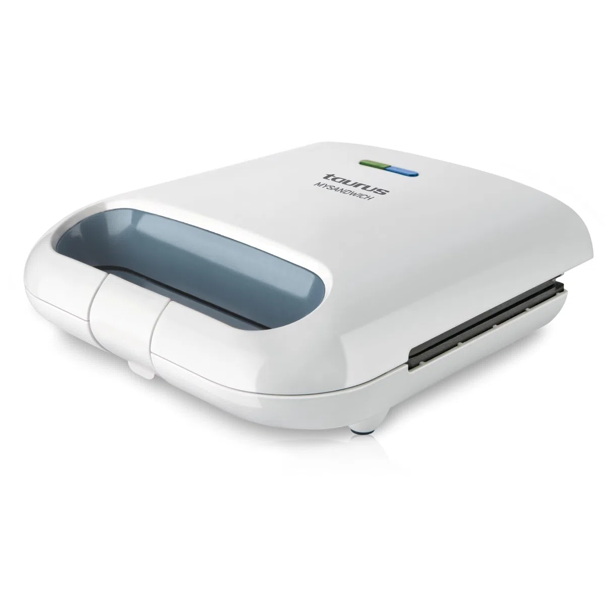 Taurus Mysandwich - Sandwichera eléctrica. 800W. 2 placas cuadradas para hacer 2 sándwiches a la vez. Sellado perfecto. Indicadores de funcionamiento. Placas con recubrimiento antiadherente. Blanco