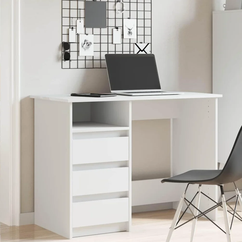Escritorio blanco de madera 102 x 50 x 75 cm, mesa de oficina con amplia superficie de trabajo y espacio de almacenamiento, ideal para oficina en casa, estudiantes y trabajos modernos en casa