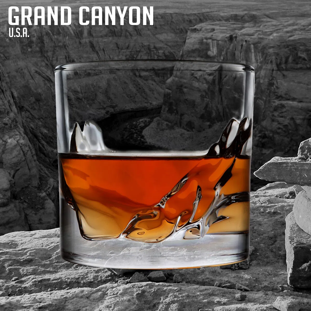 LIITON Grand Canyon - Vaso de whisky (1 paquete, congelable, cristal antiguo, cócteles, bourbon, whisky escocés con 1 libra de cristal congelado)