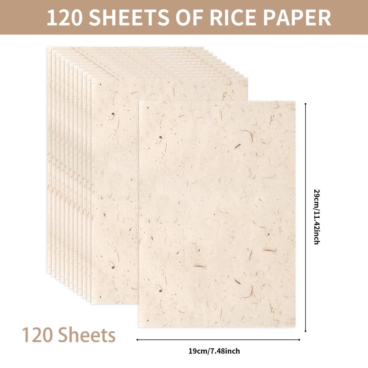 WeeGoo 120 hojas de papel de morera natural de 19 x 29 cm, papel de arroz de fibra de hojas visibles, papel de decoupage hecho a mano para escribir, manualidades, fabricación de tarjetas