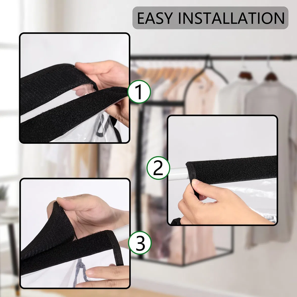 Bolsa de ropa colgante para armario, almacenamiento de ropa de invierno con ventana transparente, bolsa grande para ropa con cremallera, protector de vestido a prueba de polvo (grande)