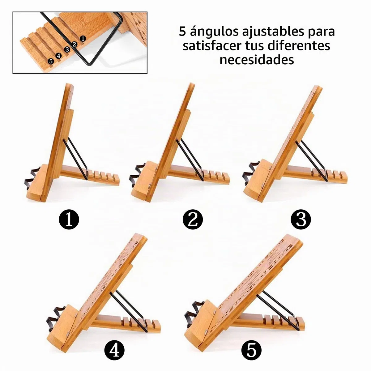 Joyoldelf Atril Libros de Cocina, Atril Estudio Lectura, Soporte Libros, Atril Para Estudiar, Apoya Libros, Book Holder, Soporte Plegable de Bambú Para Leer con 5 Alturas Ajustables, 24*33.4*4.2 cm