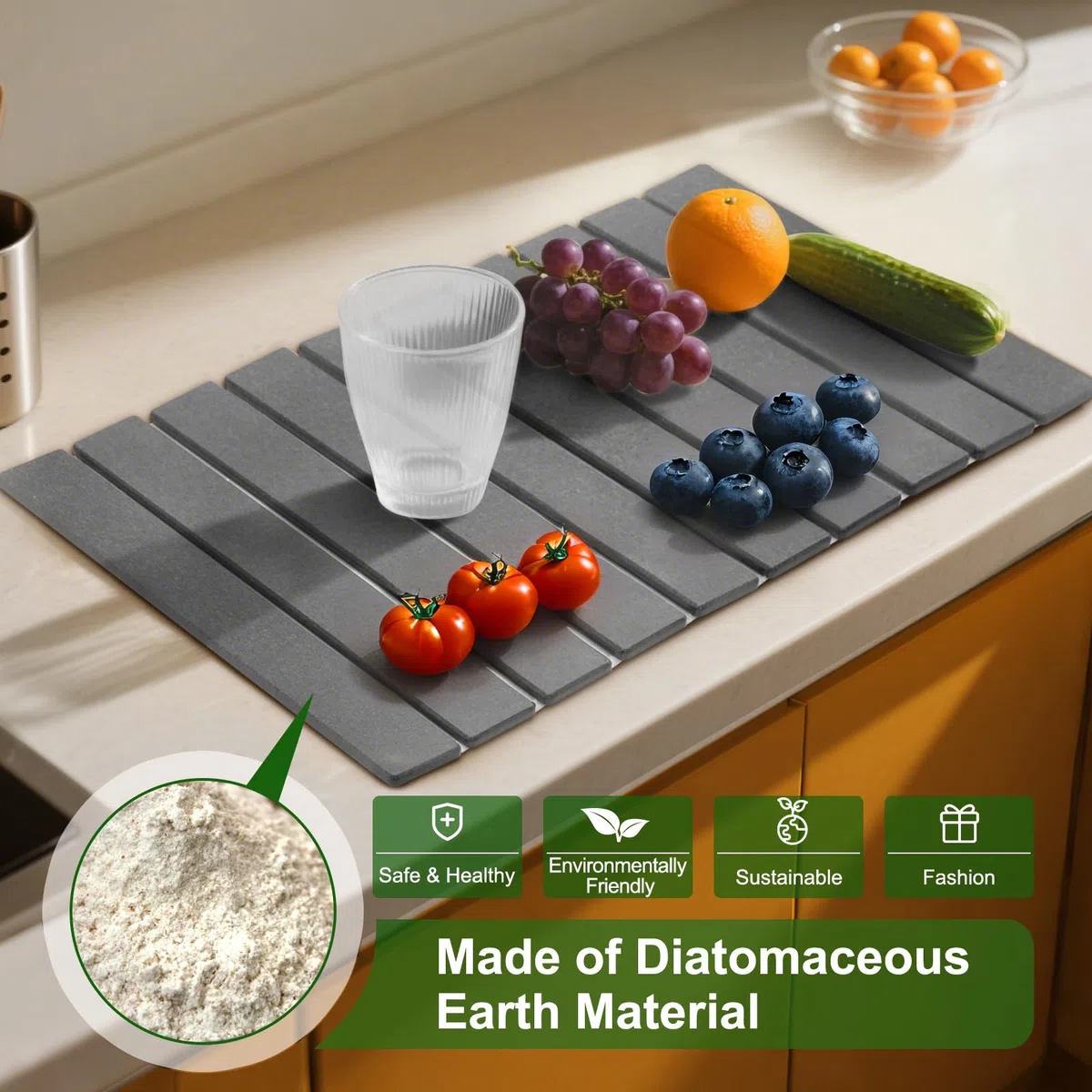 Plegable Escurreplatos para Vajilla: Alfombrilla de Diatomita Absorbente para La Cocina para Vajilla Botellas y Tazas-Secado Rápido Resistente Escurridora- Ideal para Cocina y Baño-60 x 40 cm