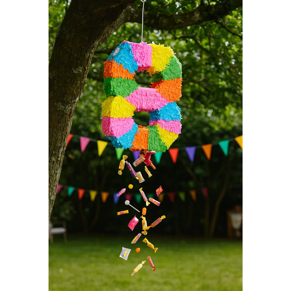 Relaxdays Piñata arcoíris número 8 para cumpleaños, 50,5 x 35,5 x 7,5 cm, para Rellenar, Colorida