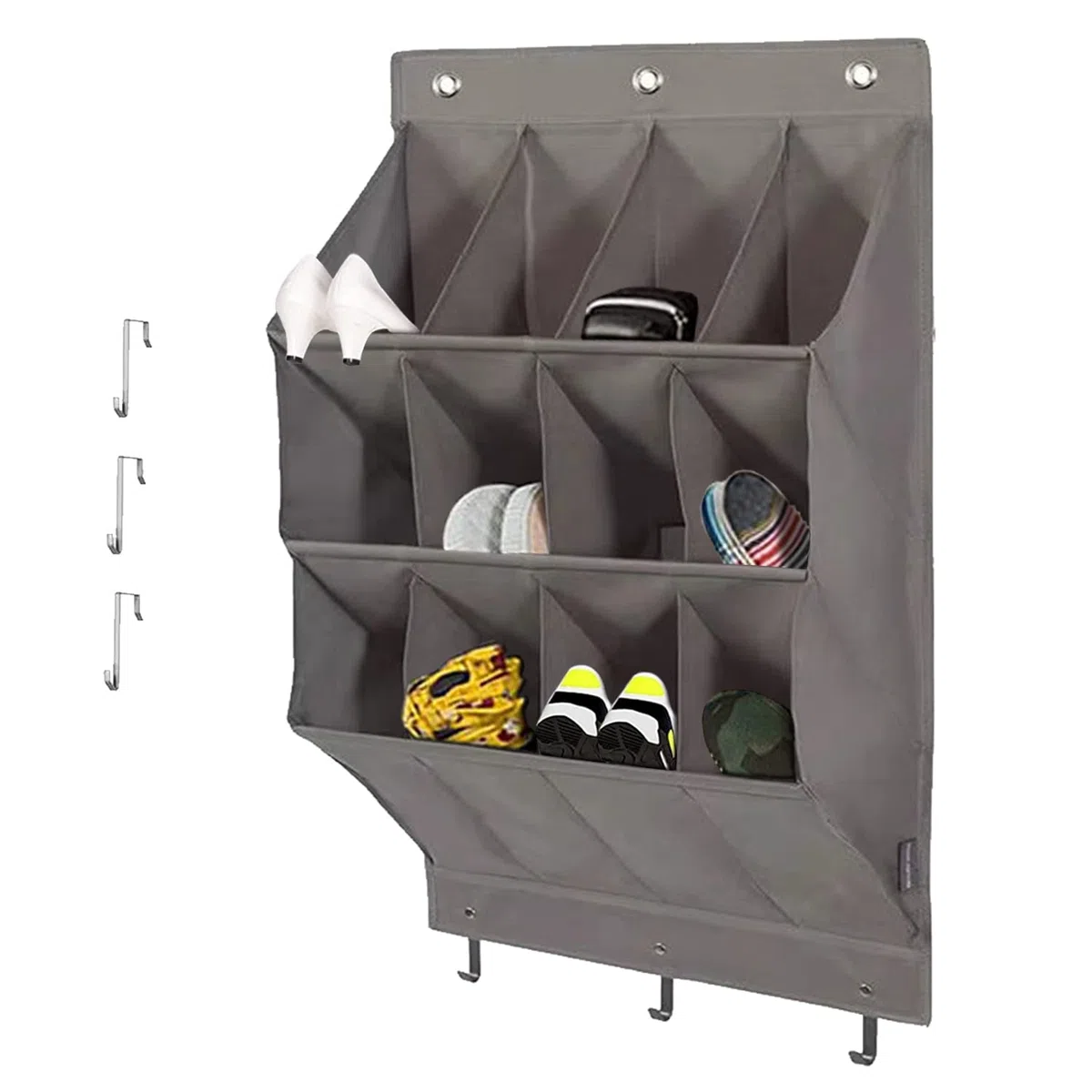 Organizador de zapatos sobre la puerta, paquete almacenamiento de zapatos colgantes, almacenamiento de varios compartimentos con 6 ganchos, zapatero para zapatos, accesorios(L)