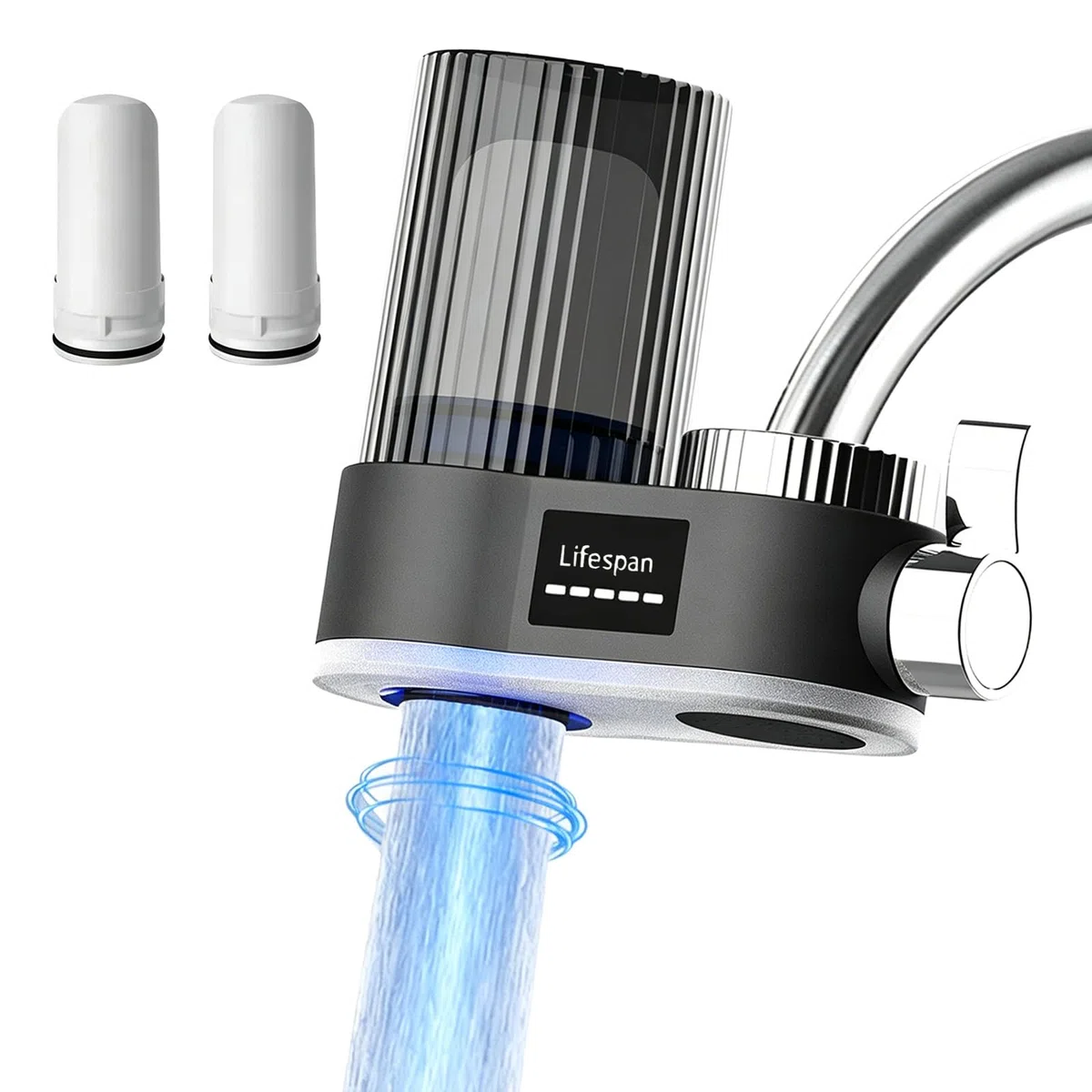 Filtro de agua para grifo con indicador LED, filtro de agua potable, elimina el cloro, metales pesados, esterilización UV, filtro de agua del grifo (con 2 filtros) para cocina, viajes, mascotas