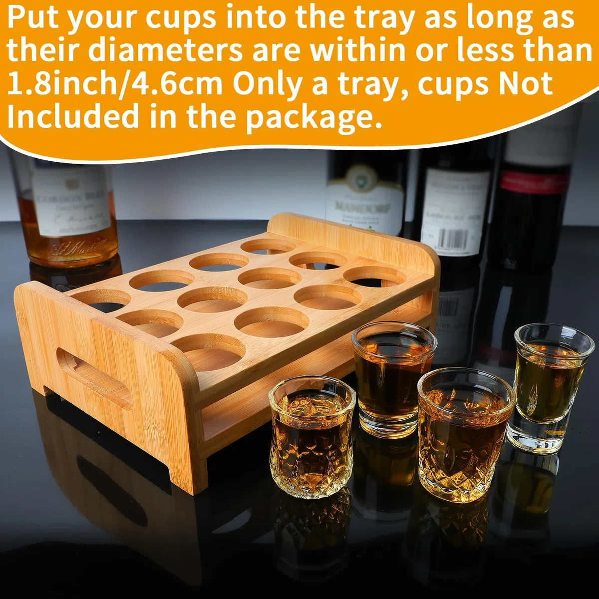Juego de vasos de chupito, soporte para bandeja de 12 agujeros, organizador para tequila, whisky, brandy, vodka, ron, fiesta, club, bar, hogar, degustación de licores, regalo