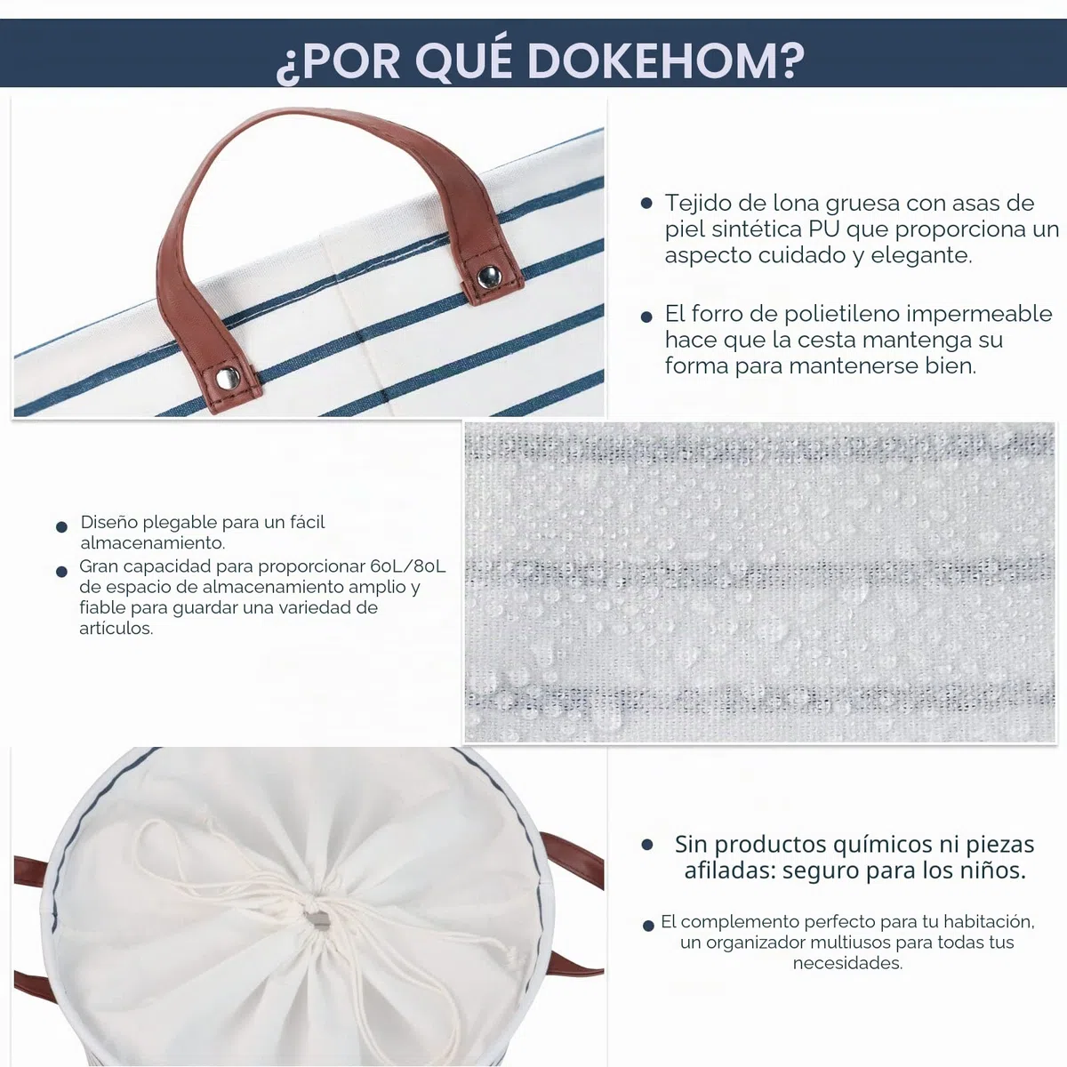 DOKEHOM Espesado Ronda plegable Cestas de Almacenamiento, Algodón (Azules Rayas, 24 Pulgadas)