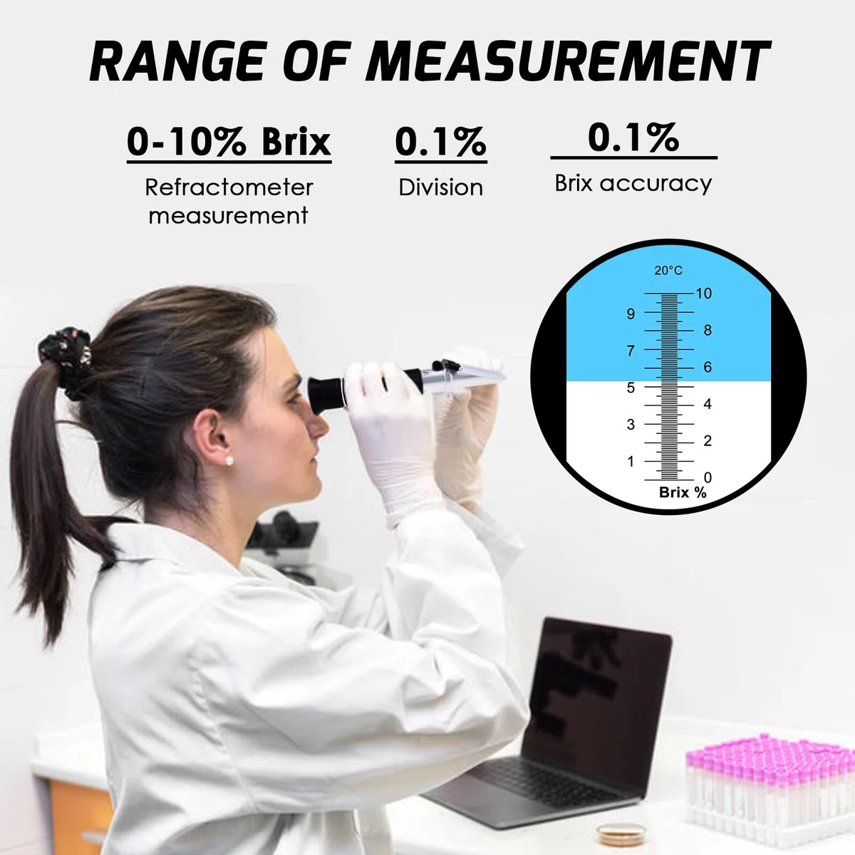 Refractómetro de 0 a 10% Brix para Medir El Contenido de Azúcar en Jarabe de Savia de Arce, Soluciones de Azúcar de Baja Concentración, Té Y Medición Portátil del Contenido de Azúcar