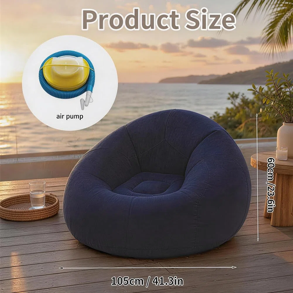 Puf inflable, silla inflable, sofá, puf hinchable, silla hinchable portátil, para salón, dormitorio, jardín, camping (azul)
