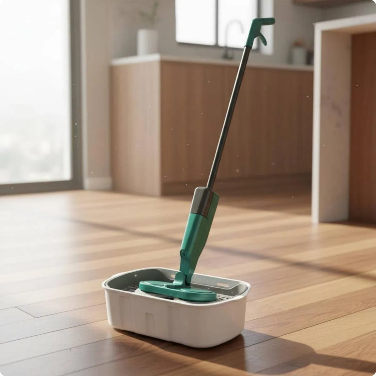 Milageto Mopa Eléctrica para Suelo con Cabezal Giratorio Limpiador Pulverizadora con Rocío de Agua para Polvo y Manchas Leves USB Recargable y sin Cable, Verde