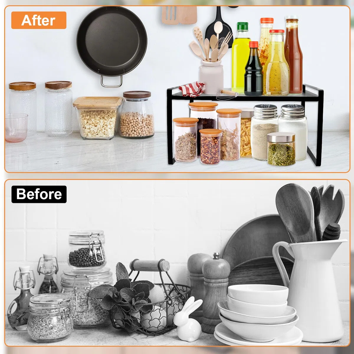Organizador Cocina Expandible 35-65cm Extensible Estanteria Kitchen Encimera, Prateleiras Arrumação Cozinha para Spice, Organizador de Mostrador Estante de Armarios para Especias y Alimentos