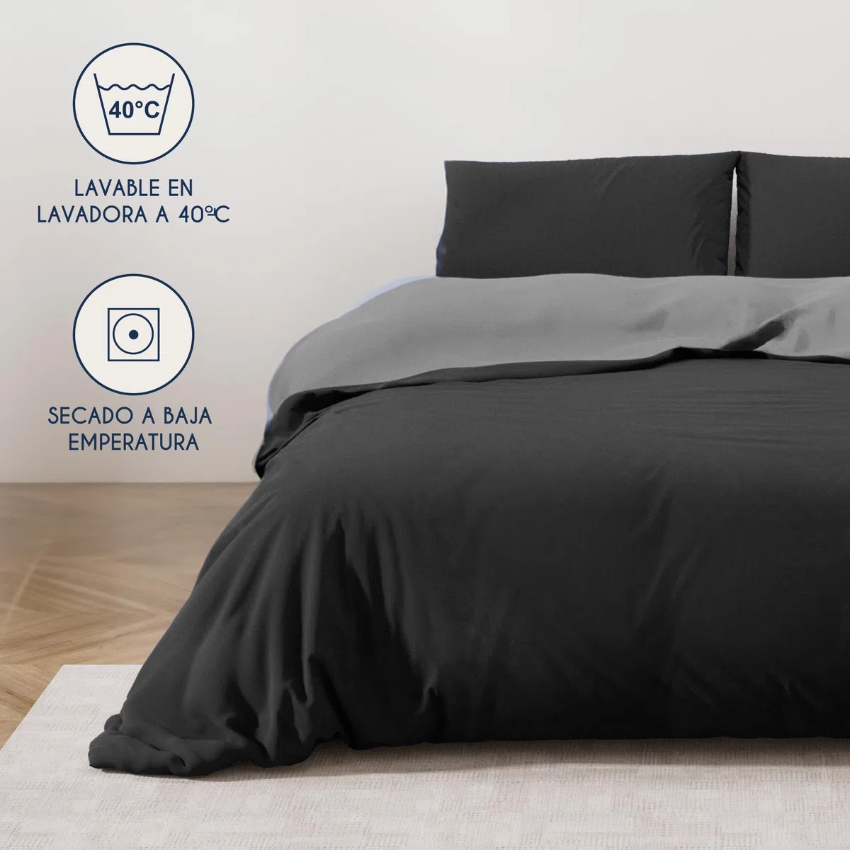 Dreamzie Funda Nordica Cama 240x220 cm con 2 Funda Almohada 50x70 cm - Negro/Gris Oscuro - Funda nordicas 240x220 de 100% Microfibra. Funda Nórdica Certificada sin Productos Químicos