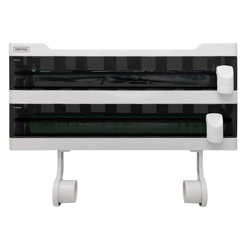 Nerthus FIH 1256 portarrollos Pared Triple Aluminio Film y Papel con Corte Estante especiero Cocina