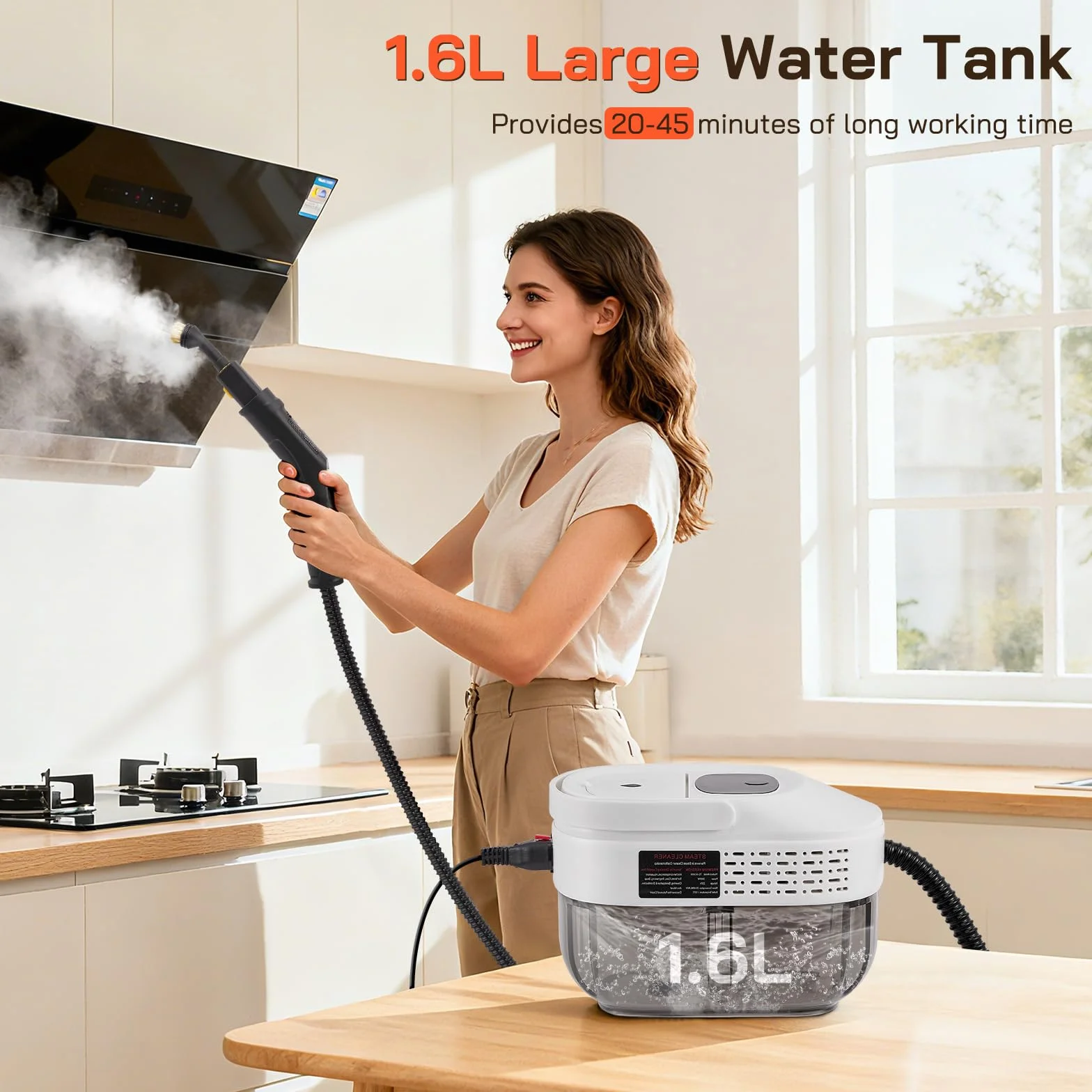 Vaporeta Limpieza Hogar,Limpiador a Vapor Portátil de Mano 2500W con 1600ml, 105°C Vapor Presurizado con 19 Accesorios para Sofá, Cocina, Baño,Automóvil, Ventanas y Tapicerías