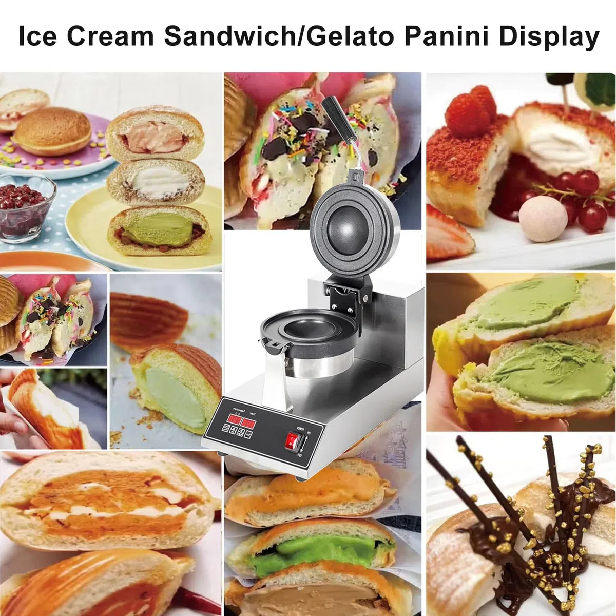 Máquina para hacer waffles comercial para hamburguesas, con pantalla digital, para hacer hamburguesas con helado, con temporizador y ajuste de temperatura, para rellenar hamburguesas, panini