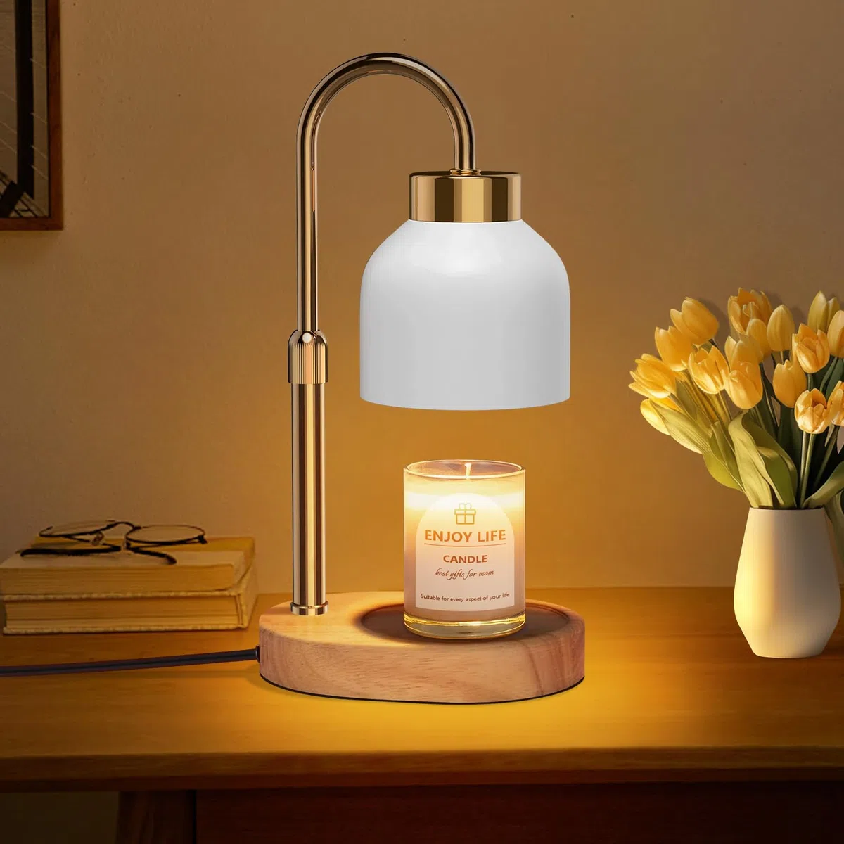 Calentador de Velas con Temporizador y Regulador, Lámpara Calentadora de Velas, Candle Warmer Lamp – Altura Ajustable, 4 Niveles de Luz (Regalo para Él/Ella)